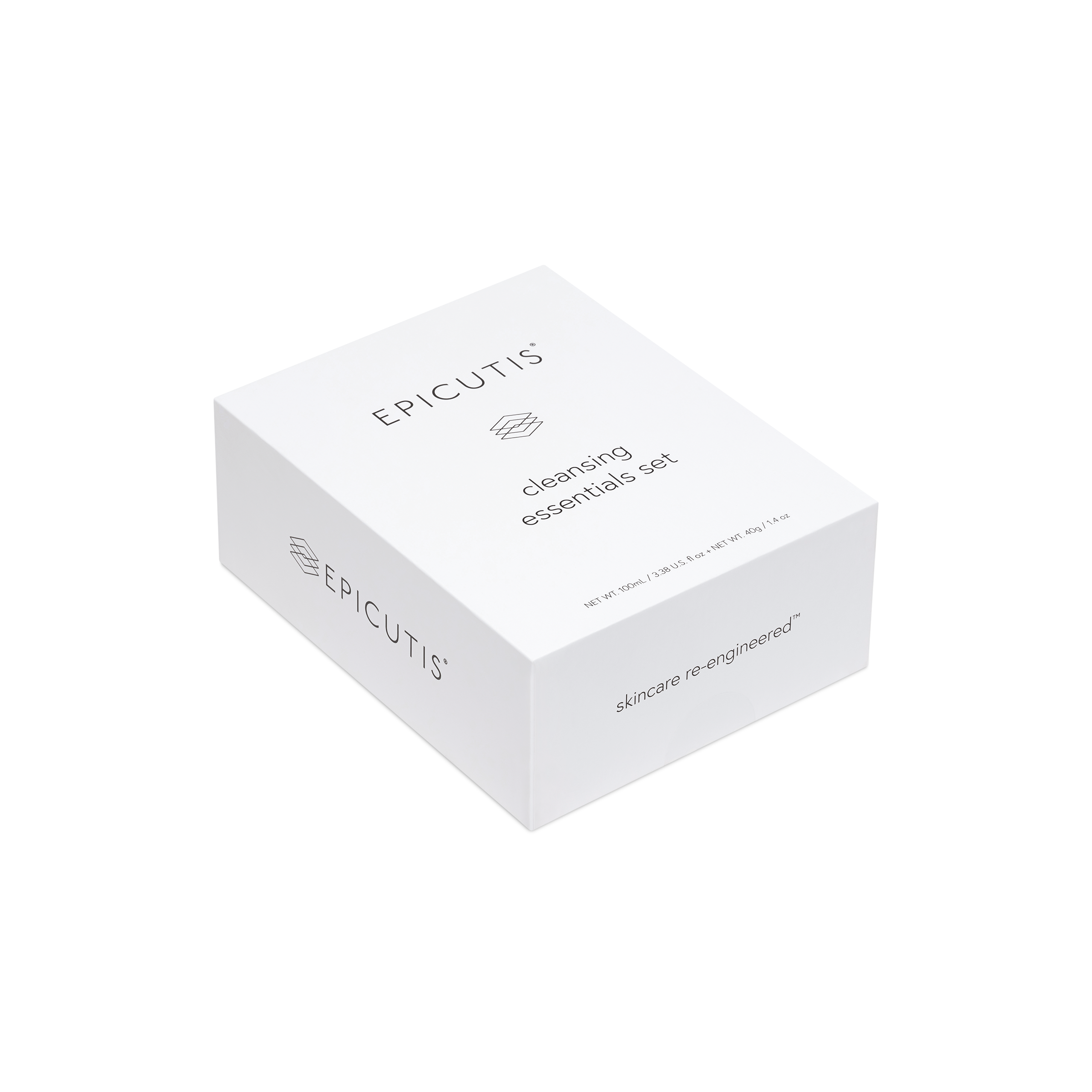 White box of Epicutis cleansing essentials set on a white background