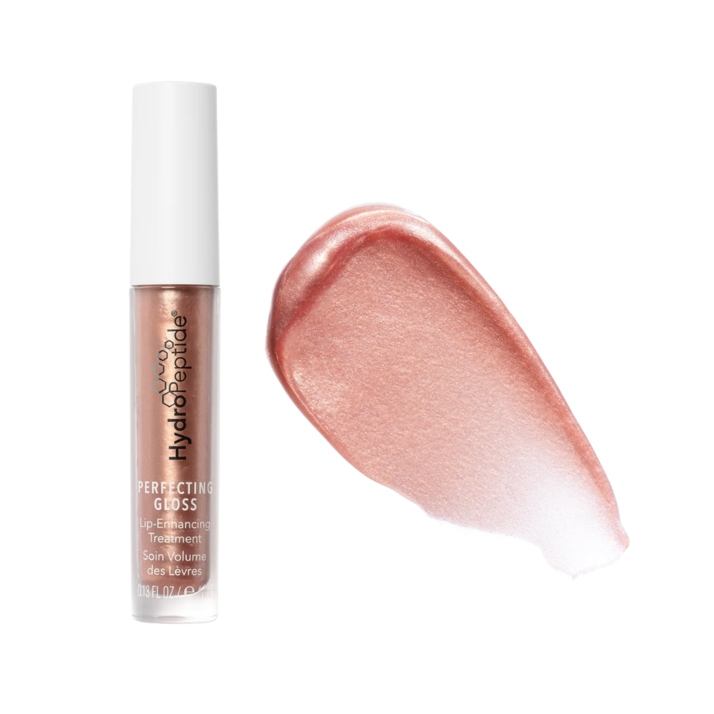nude pearl Lip gloss with a swatch on a white background