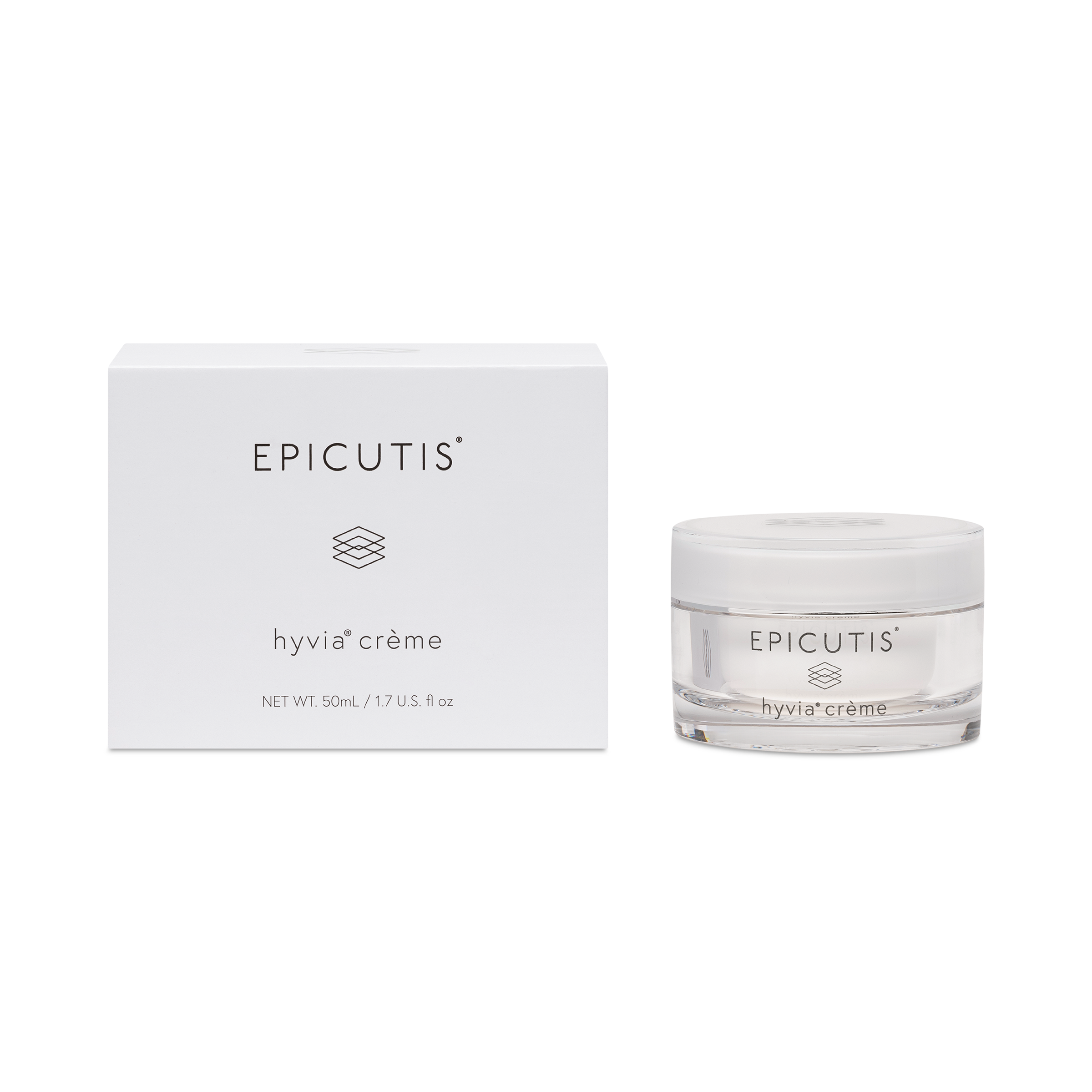 Epicutis hyvia crème jar and packaging on a white background
