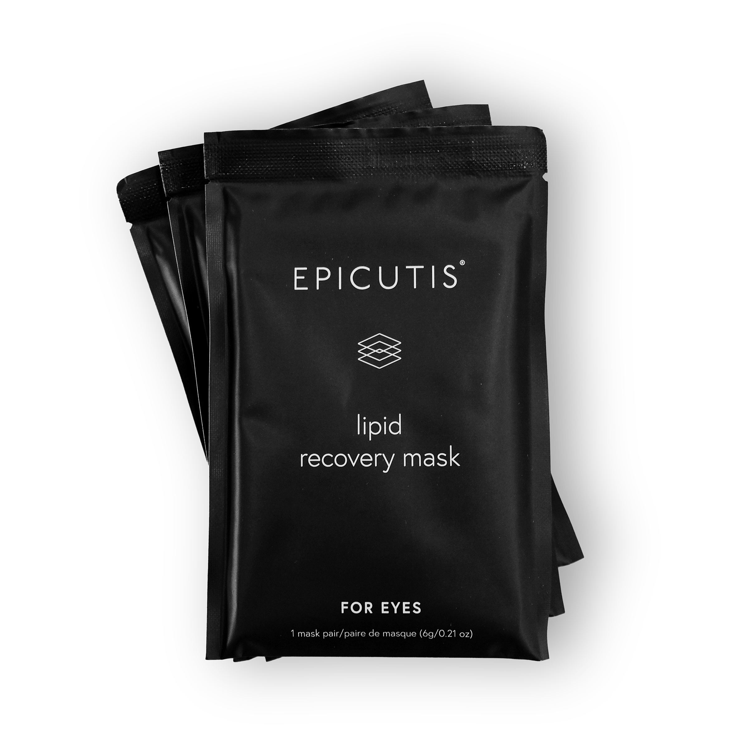 Epicutis - Eye Mask Set - three sachets of lipid recovery mask for eyes on blank background. Availble at the Marina Dunes