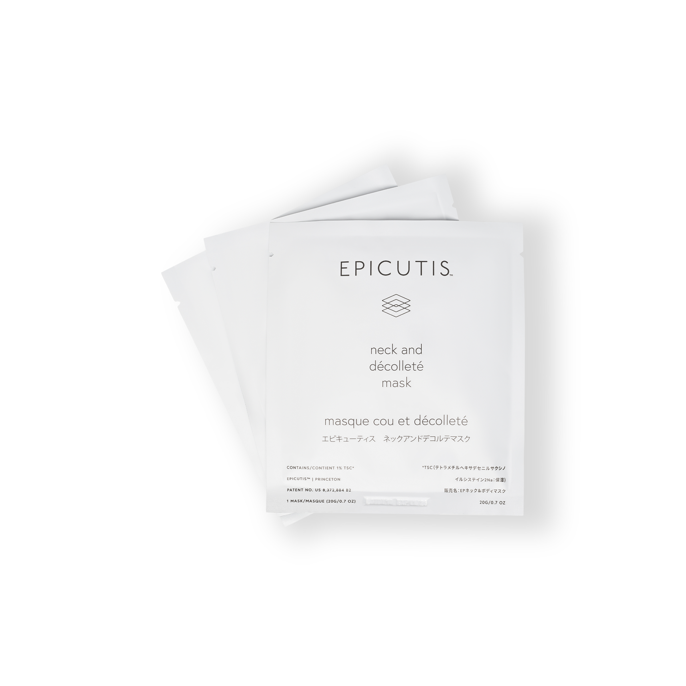 Epicutis neck and decollete mask packaging on a white background