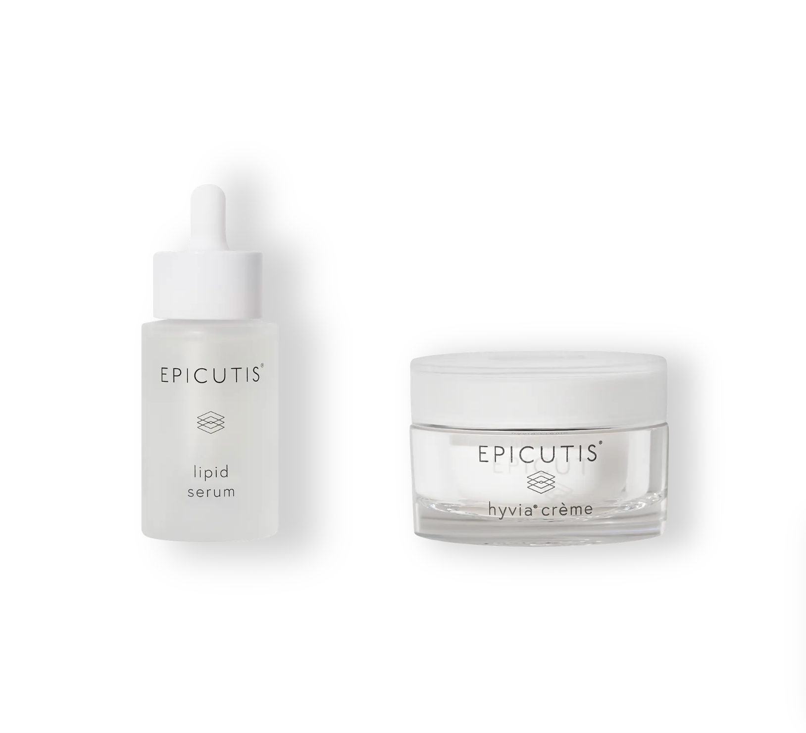 Epicutis lipid serum and hyvia crème on a white background