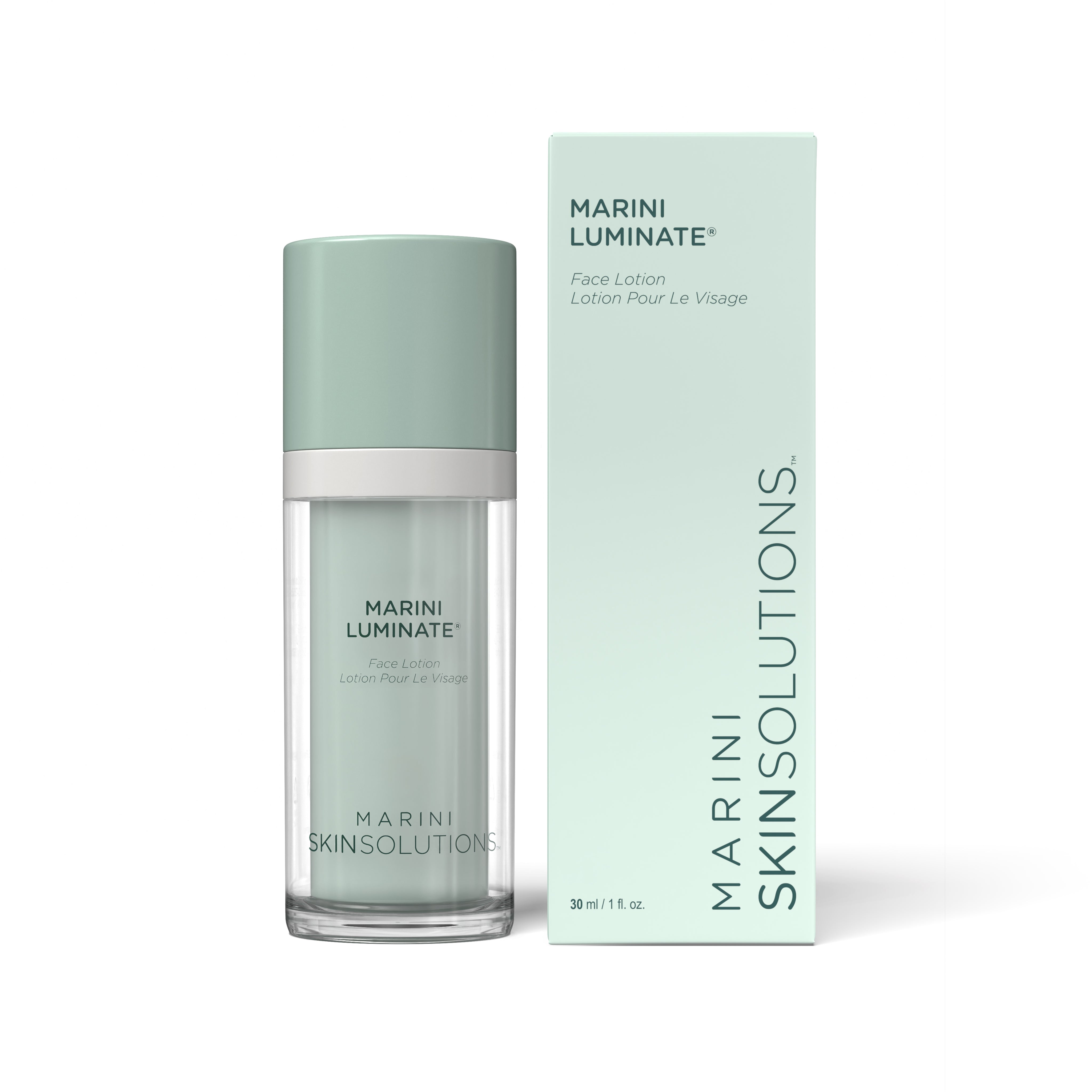 Marini Skinsolutions Luminate skincare product with packaging on a white background