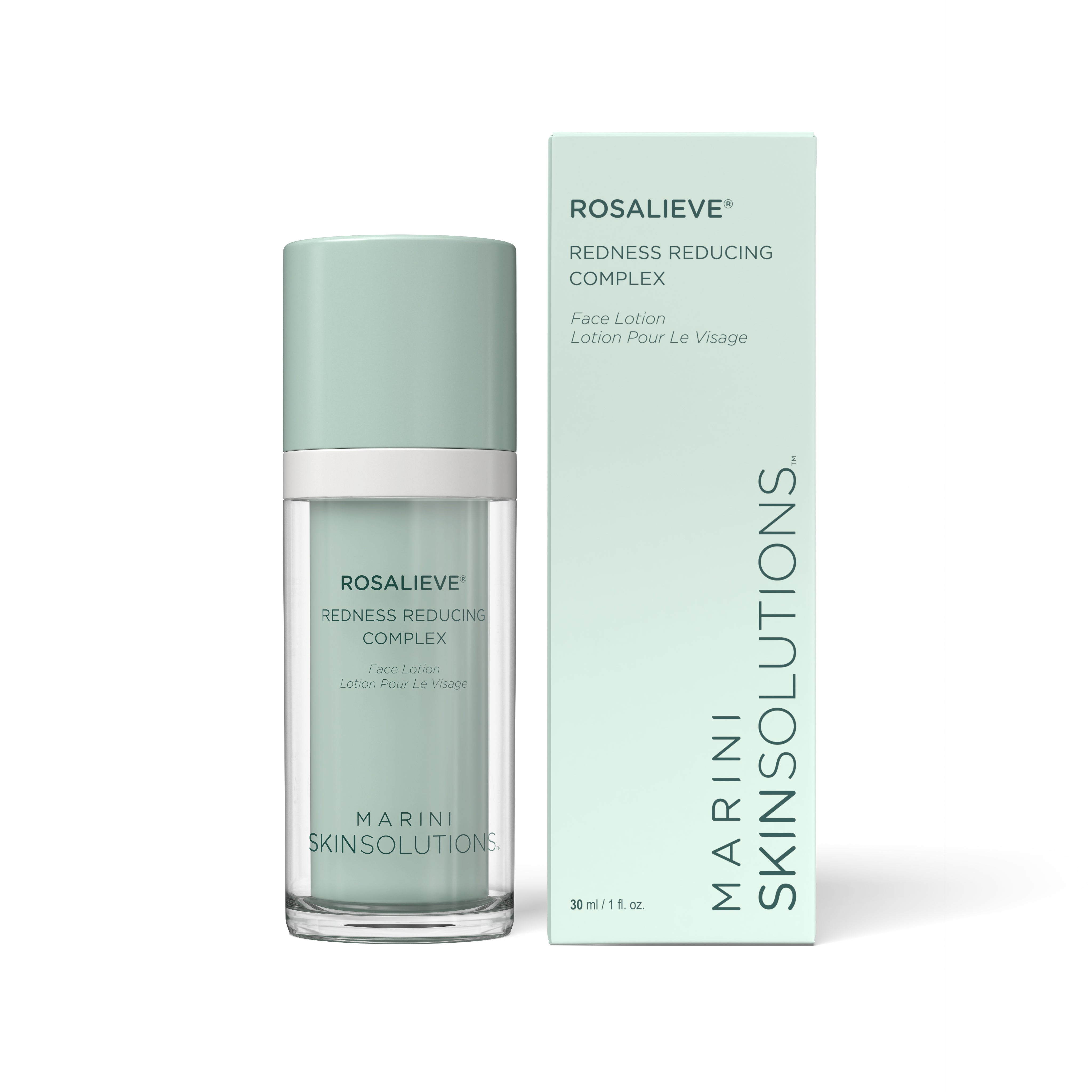 Rosalieve Redness Reducing Complex face lotion with packaging on a white background