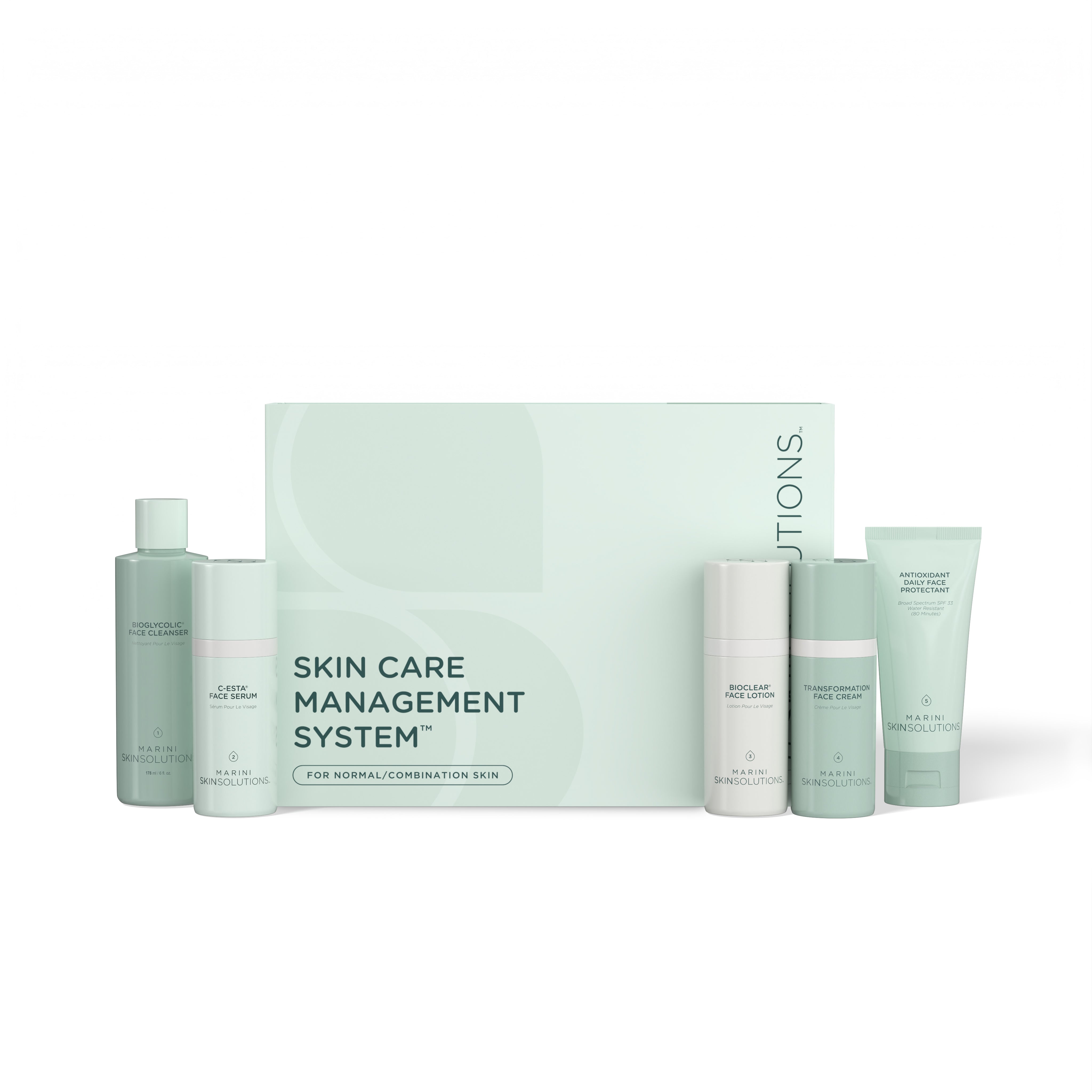 Skin care management system with multiple products on a white background