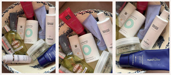a bunch of empty skincare in a bowl ft nutrafol, hydropeptide, rituals, eminence and l'occitane