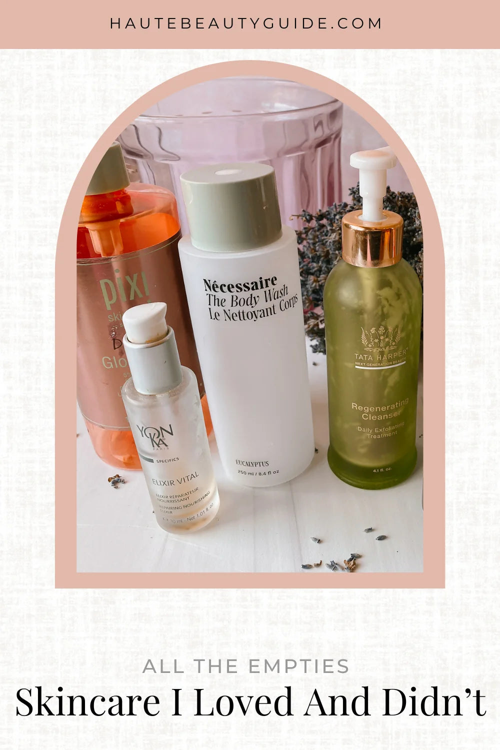 skincare empties.  ft necessaire, yonka, tata harper, pixi and more