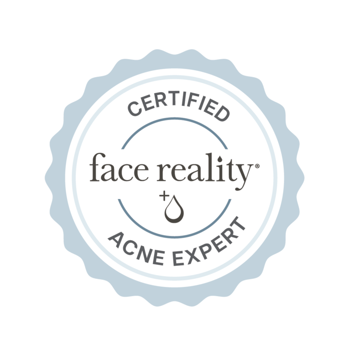 Certified Acne Expert badge from face reality on a white background