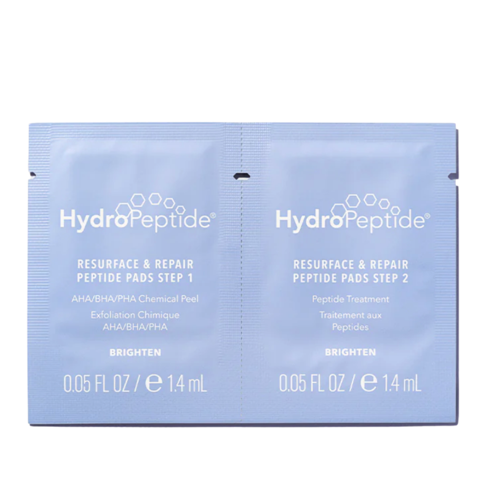 HydroPeptide resurface and repair peptide pads packaging on a white background