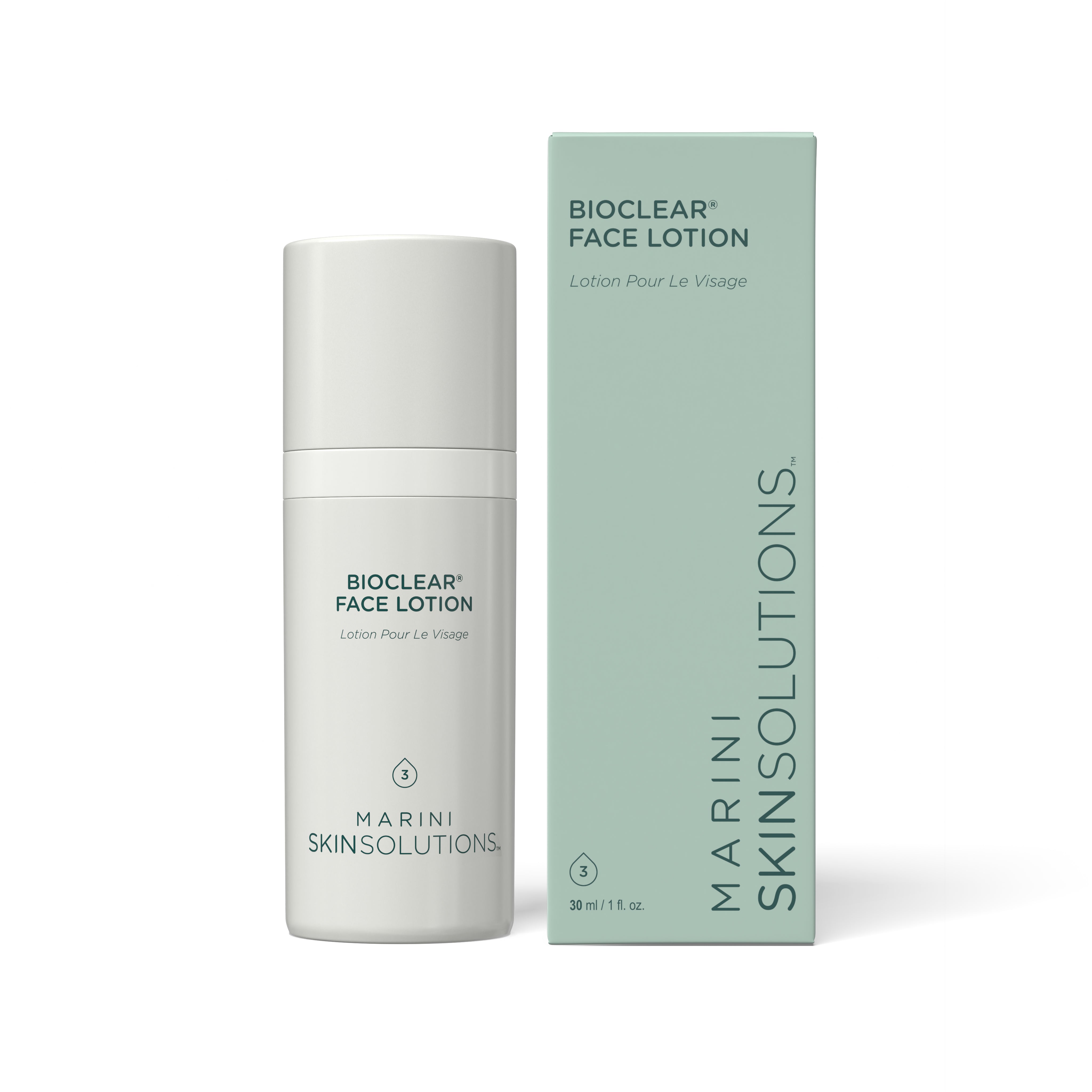 Bioclear face lotion bottle and packaging on a white background