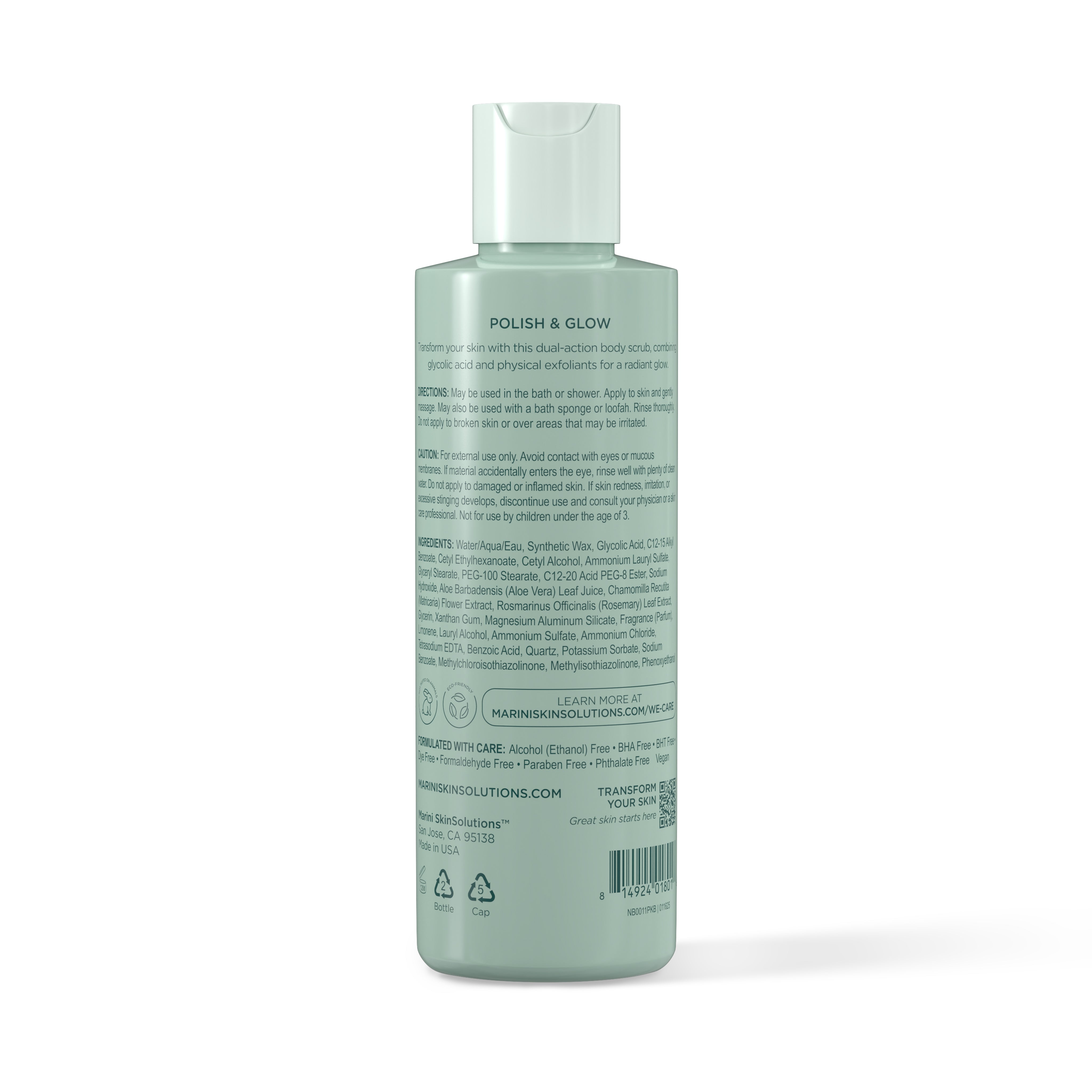 Bottle of 'Polish & Glow' product with text on a white background