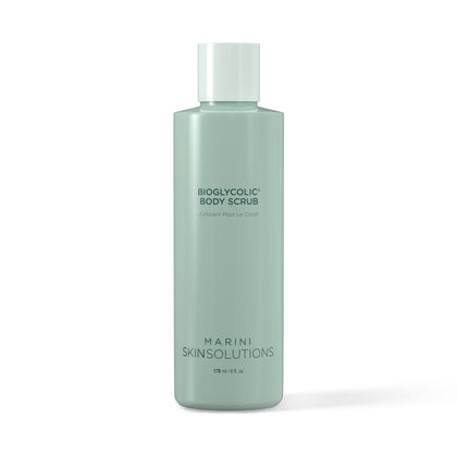 Green bottle of Bioglycolic Face Cleanser by Marini Skinsolutions on a white background