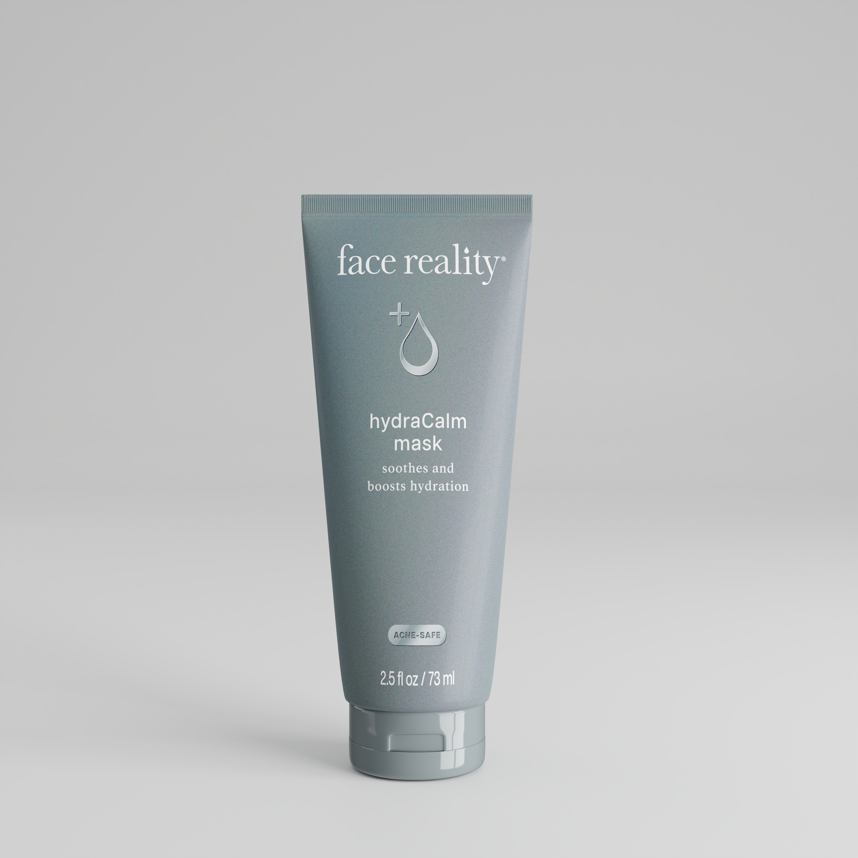 Tube of 'face reality' hydraCalm mask on a gray background