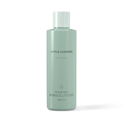 Green bottle of Marini Skinsolutions cleansing gel on a white background
