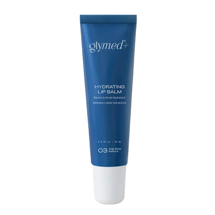 Blue lip balm tube with white cap on a white background