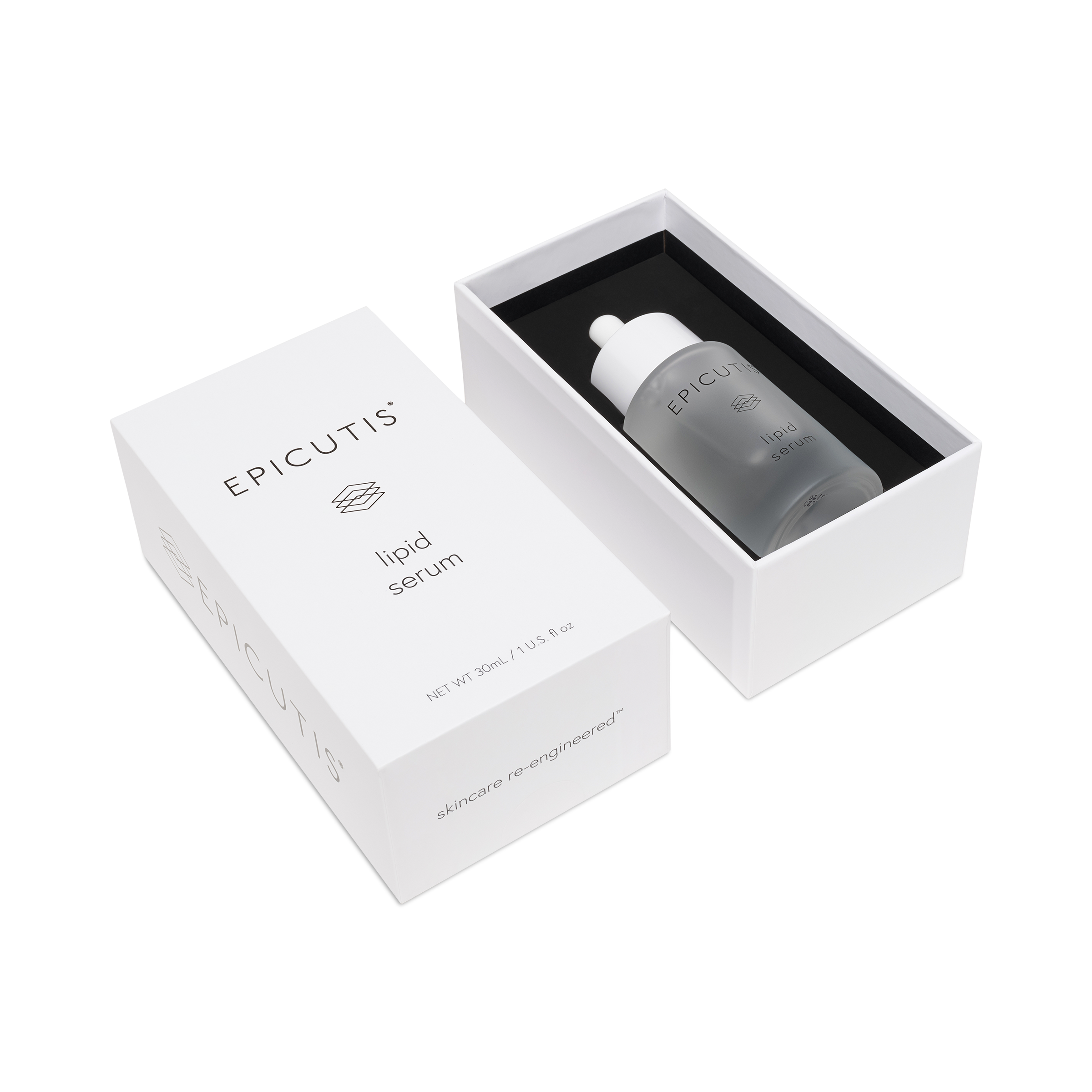 Epicutis lipid serum bottle and packaging on a white background
