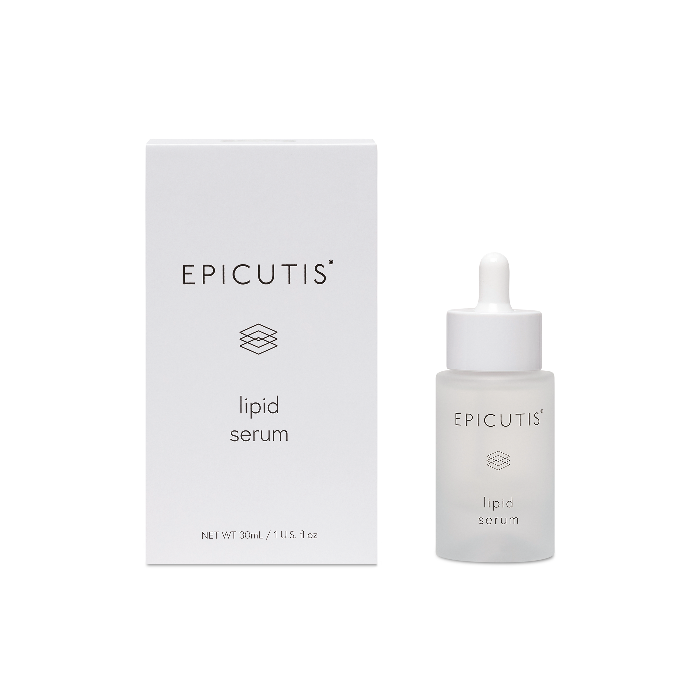 Epicutis lipid serum bottle and packaging on a white background