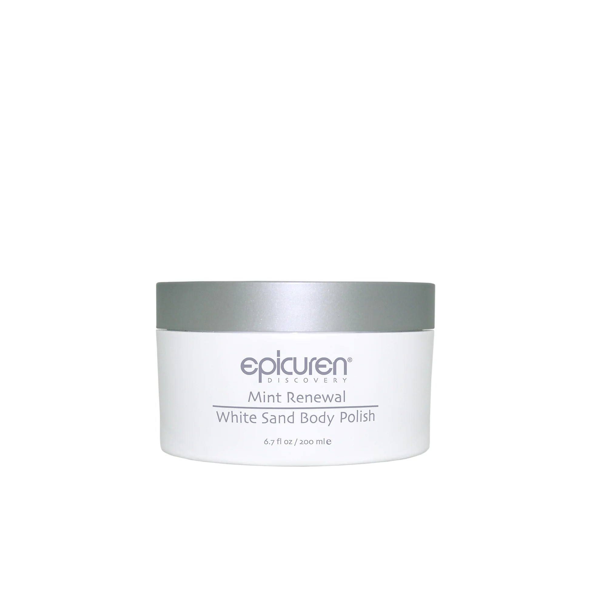 Epicuren Mint Renewal White Sand Body Polish jar on a white background