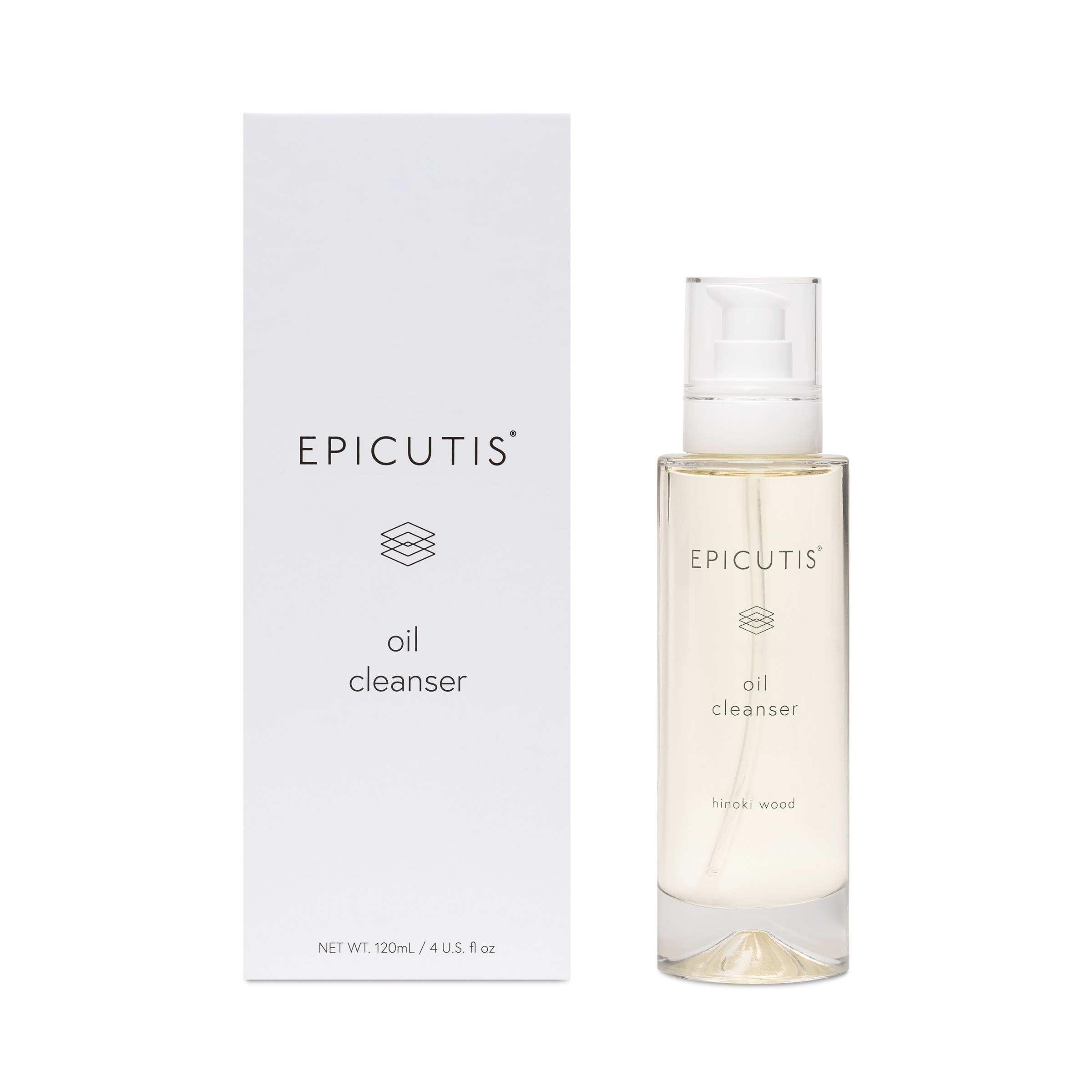 Epicutis Oil Cleanser and box on blank background "hinoki wood"