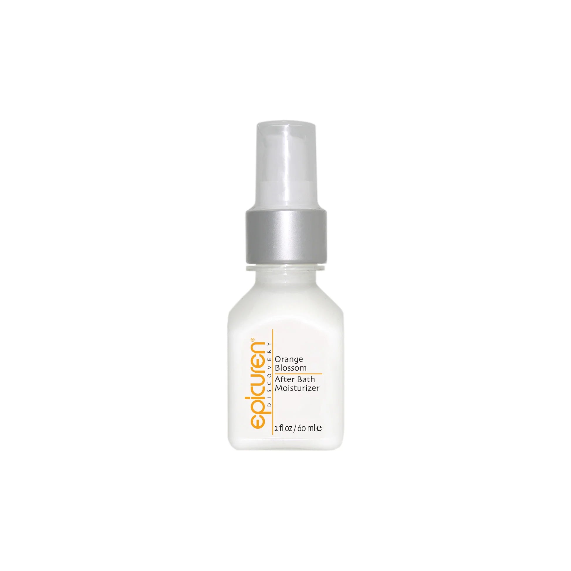 Epicuren orange blossom after bath moisturizer White bottle with silver cap on a white background