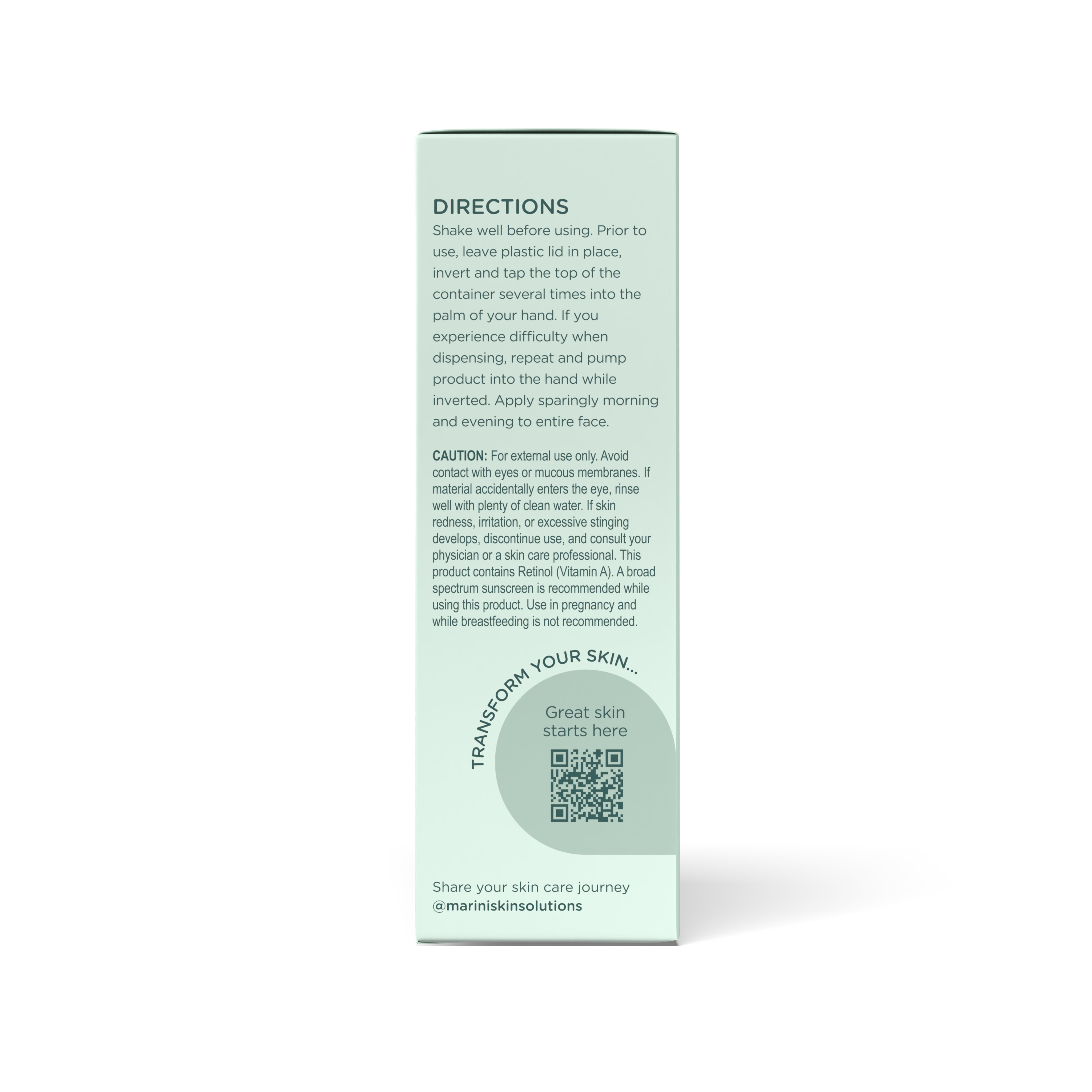 Green skincare product packaging with text and a QR code on a white background