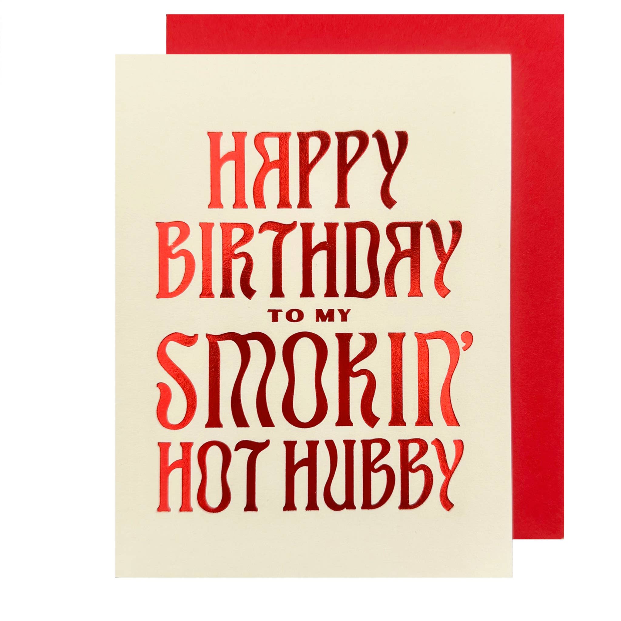 Birthday card with red text on a beige background